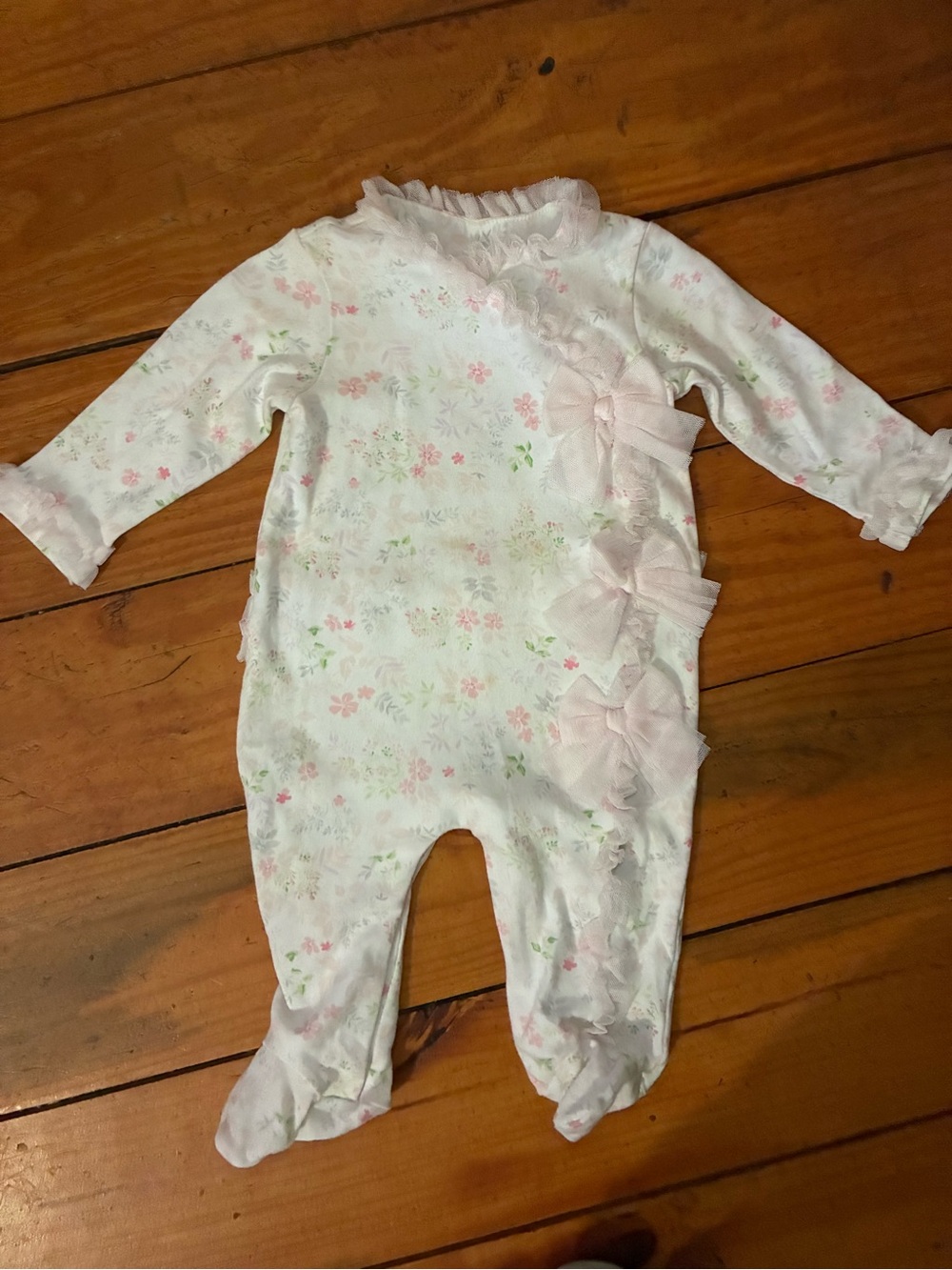 Baby FAO Bow-Accent One-Piece Sleeper - Pink & White 9 Months Ruffles